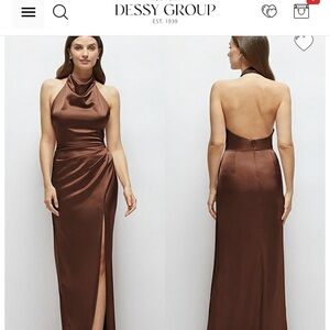 DESSG GROUP COWL HALTER OPEN-BACK SATIN MAXI DRESS IN COGNAC 6